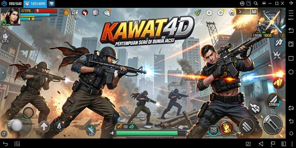 Screenshot utama KAWAT4D menampilkan gameplay aksi yang mendebarkan.
