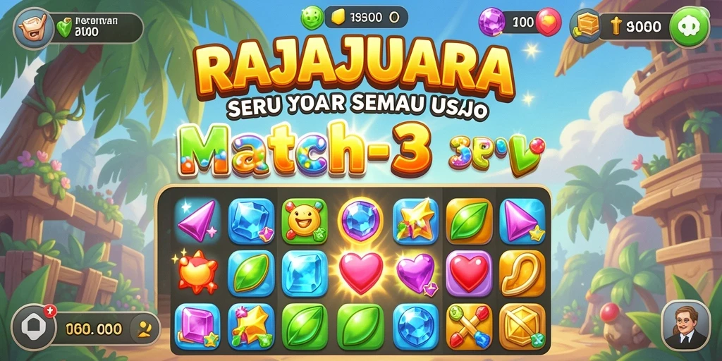 Tampilan gameplay seru dalam RAJAJUARA dengan kombinasi warna-warni.