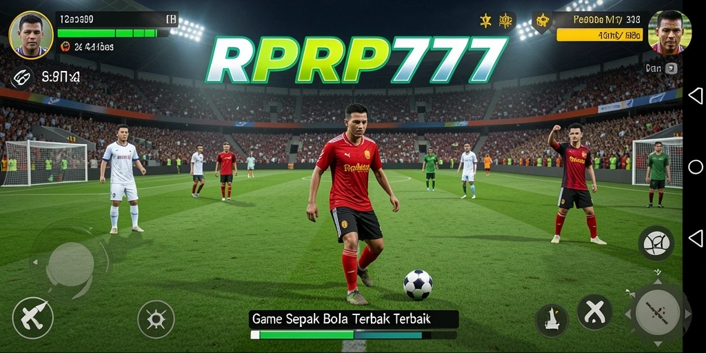 Tampilan gameplay RPRP777 dengan aksi sepak bola yang intens.