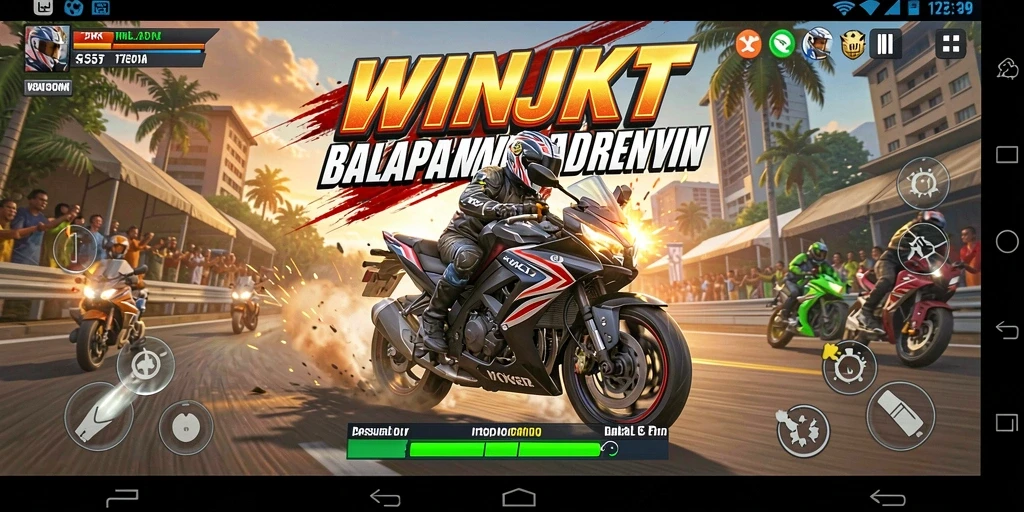 Tangkapan layar menangkap aksi balapan motor yang intens.