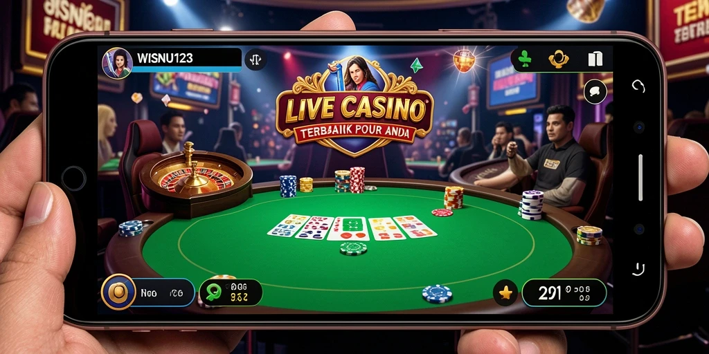 Tampilan gameplay Live Casino WISNU123 dengan dealer profesional dan interaksi pemain.